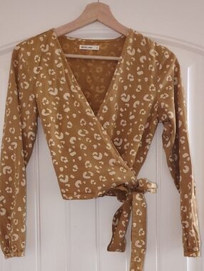 Marine Layer Mustard Cream Leopard Wrap Top